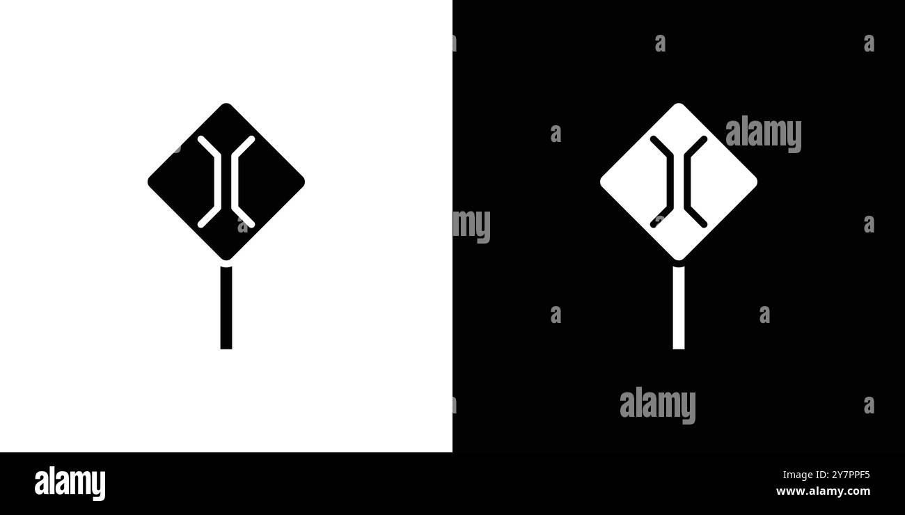 Symbol für schmale Brücke Ahead flache dünne Linie Vektor-Illustration Art Contour Set Stock Vektor