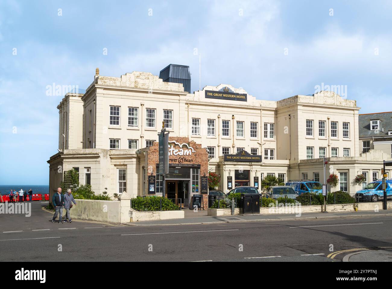 Die Steam Bar im Great Western Hotel im Stadtzentrum von Newquay in Cornwall, Großbritannien. Stockfoto