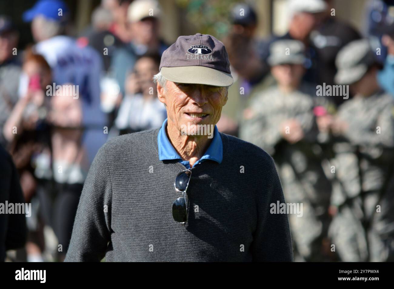 Clint Eastwood im Pebble Beach Golf Club, AT&T pro-am - Februar 2015 - Foto von Gary Harrington, DLIFLC Public Affairs (Foto der US-Armee). Stockfoto