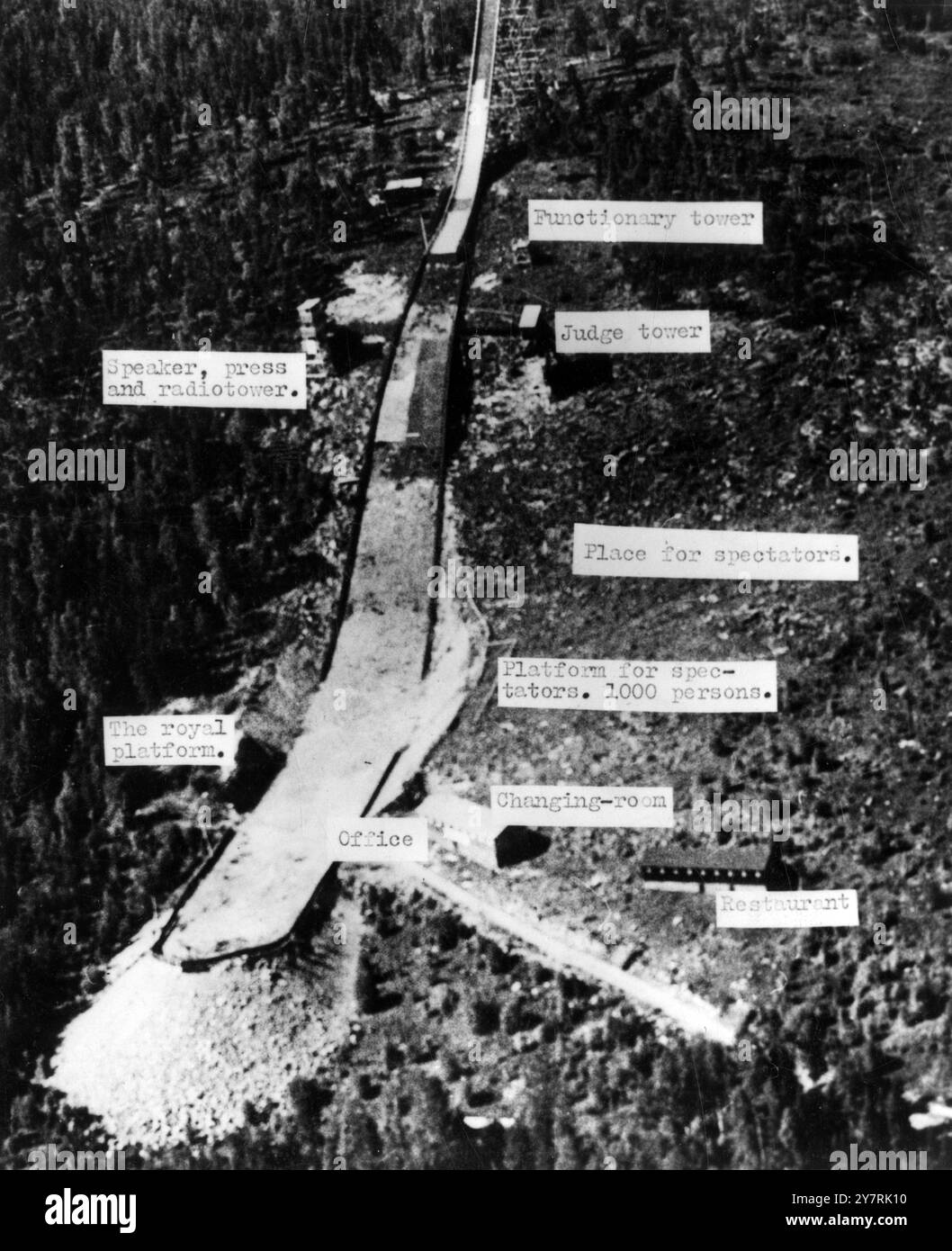 SCHAUPLATZ DER SKIWELTMEISTERSCHAFT CHAMPIONSHIPSFEs, Schweden : Schauplatz der Skiweltmeisterschaften 1954, am Stadtrand von Falun, Zentralschweden. Es gibt Platz für 90.000 Zuschauer und einen Parkplatz für 3000 Fahrzeuge. 16. November 1953 Stockfoto