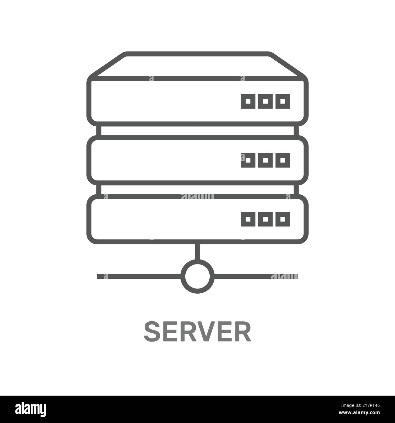 Symbol eines Server-Stacks, der Datenspeicher oder Netzwerk darstellt, mit dem Wort Server darunter. Stock Vektor