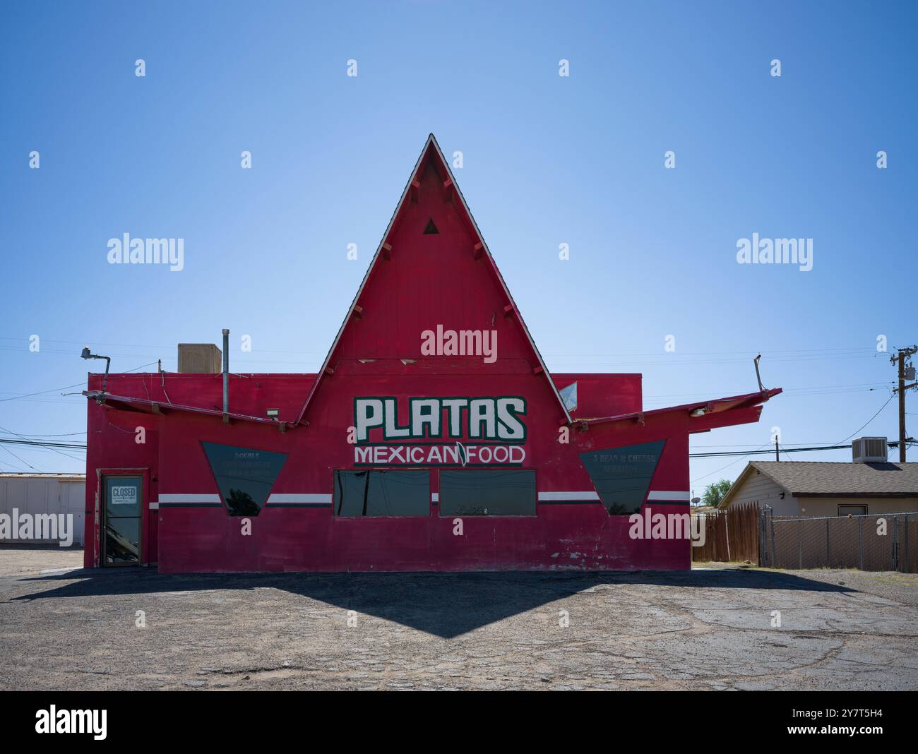 Platas mexikanisches Restaurant, verlassen und geschlossen, Barstow, Kalifornien. Stockfoto