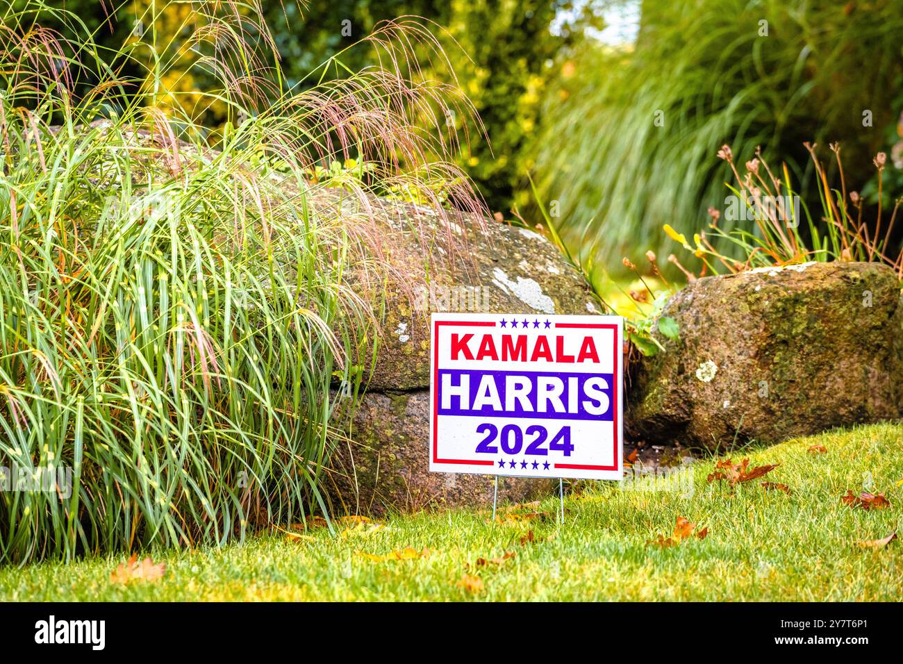 Rockport, Massachusetts, USA, 19. September 2024: Unterschrift des Präsidentschaftskandidaten Kamala Harris 2024 in Rockport, MA, USA. Stockfoto