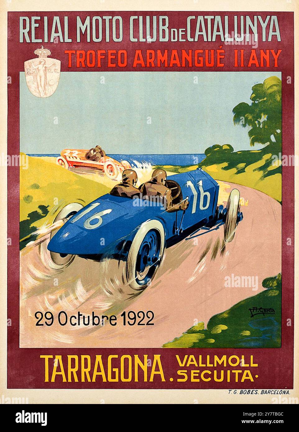 „Reial Moto Club de Catalunya“. Oldtimer-Poster Für Spanische Autorennen, 1922 Stockfoto