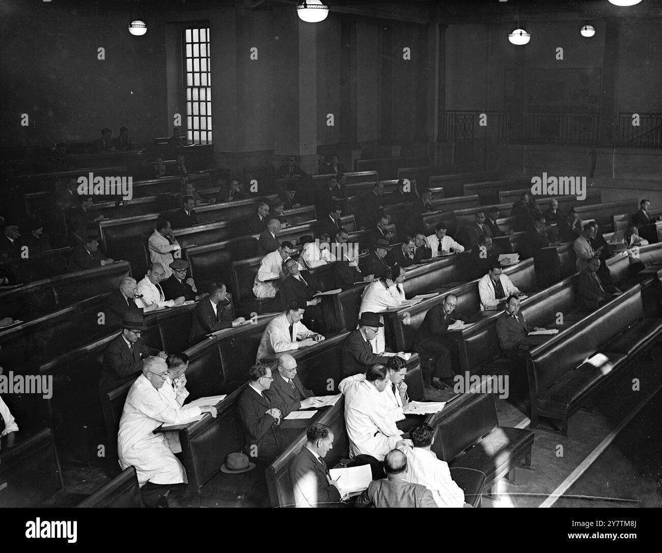 Felle in 35 Sorten bei Hudson Bay Salein LondonLondons Autumn Pelzverkauf begann mit dem Verkauf der Hudson Bay Company in Garlick Hill. In den Katalogen finden sich über 35 Pelzsorten, und viele Käufer aus Übersee , einschließlich Amerika , für Hunderttausende von Fellen. Fotoshows: Käufer im saleroom 2. Oktober 1946 Stockfoto