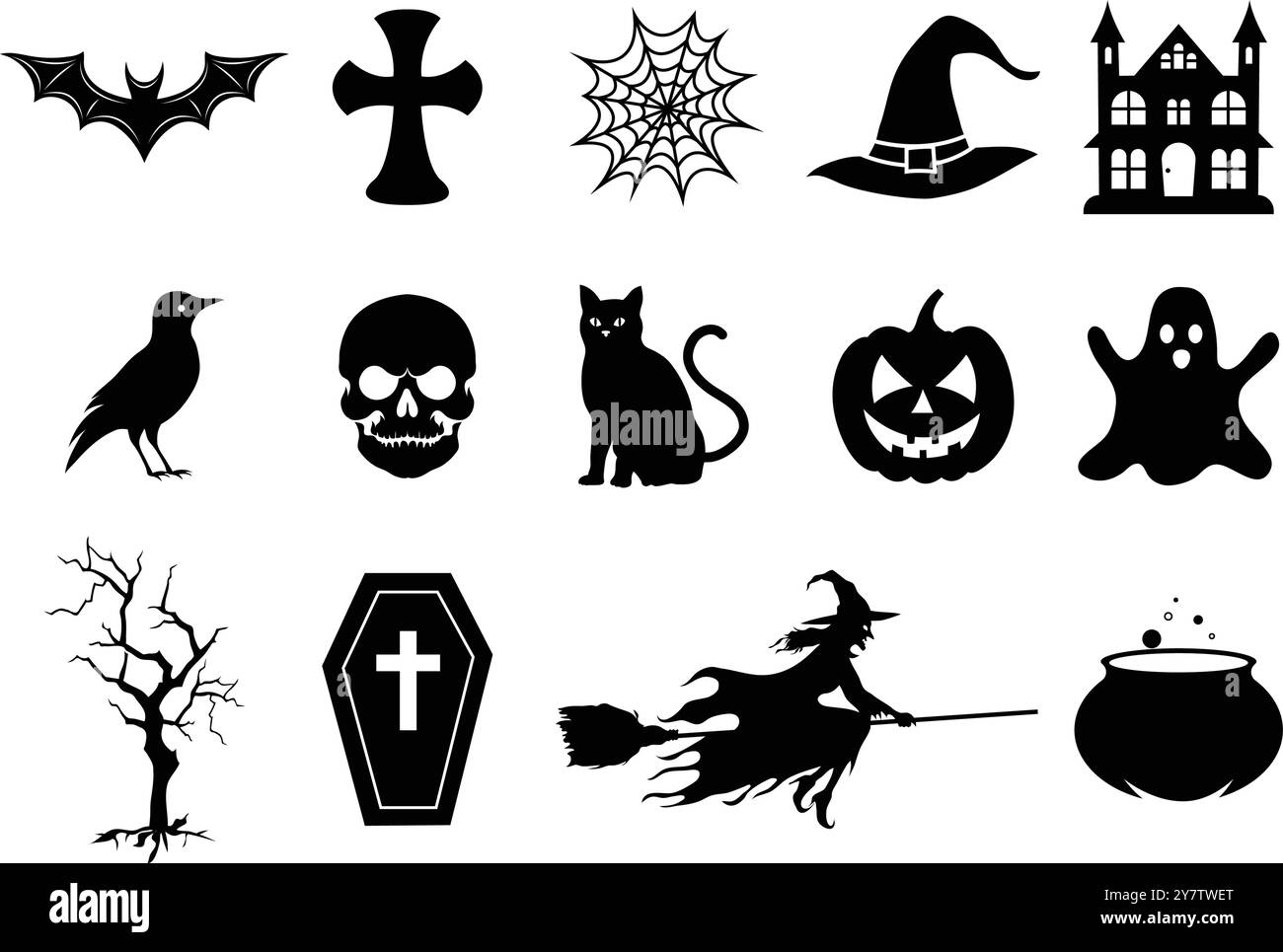 Set von Halloween Silhouetten isoliert auf weiß Stock Vektor