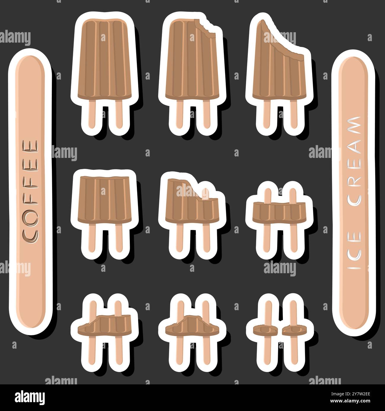 Großes buntes Set verschiedene Formen natürliches Desserteis bestehend aus verschiedenen Zutaten, Design Eis verschiedene Formen von Menü Bio Nutriti Stock Vektor