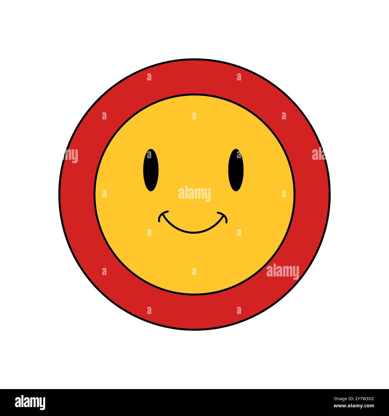 Grooviger psychedelischer runder Aufkleber mit Lächeln auf Gesicht Emoji Vektor Illustration Stock Vektor