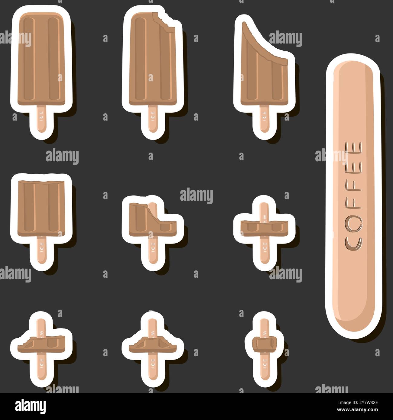 Großes buntes Set verschiedene Formen natürliches Desserteis bestehend aus verschiedenen Zutaten, Design Eis verschiedene Formen von Menü Bio Nutriti Stock Vektor