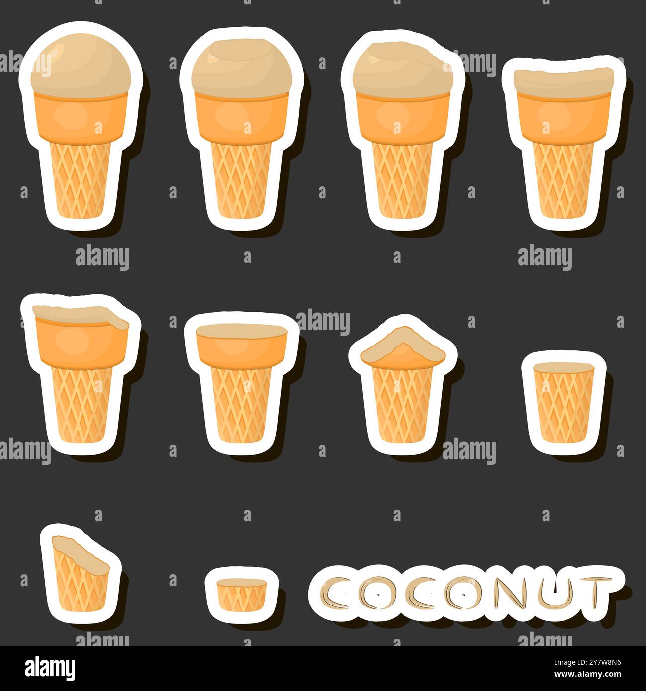 Großes buntes Set verschiedene Formen natürliches Desserteis bestehend aus verschiedenen Zutaten, Design Eis verschiedene Formen von Menü Bio Nutriti Stock Vektor