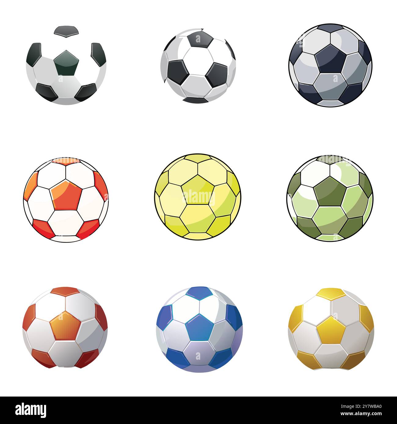 Fußball-Vektorsymbole mit verschiedenen Designs für sportbezogene Projekte. Ideal für Logos, Freizeit- und Fußballwettbewerbe in beiden Teams Stock Vektor