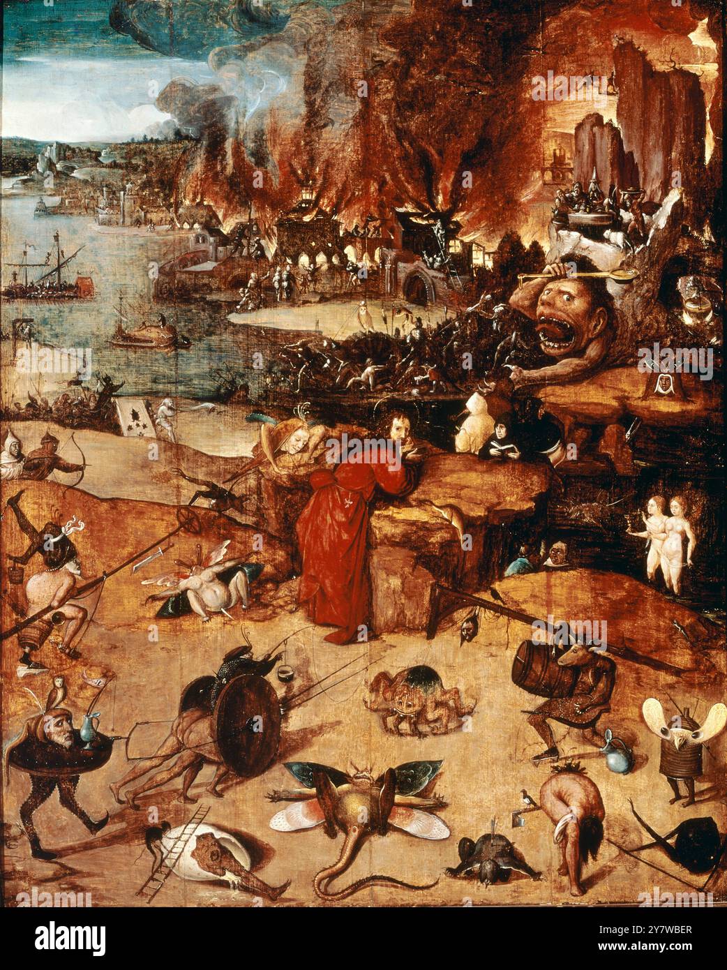 Die Versuchung des Heiligen Antonius Hieronimus Bosch 1450 - 1516 im Prado Museum Madrid Hieronymus Bosch, auch Jeroen Bosch, Jerome Bosch,(c. 1450–August 1516) war ein erfolgreicher niederländischer Maler des 15. Und 16. Jahrhunderts. Viele seiner Werke zeigen Sünde und menschliche moralische Versäumnisse. Bosch verwendete Bilder von Dämonen, halbmenschlichen Tieren und Maschinen, um Angst und Verwirrung hervorzurufen und das Böse des Menschen darzustellen. ©TopFoto Stockfoto