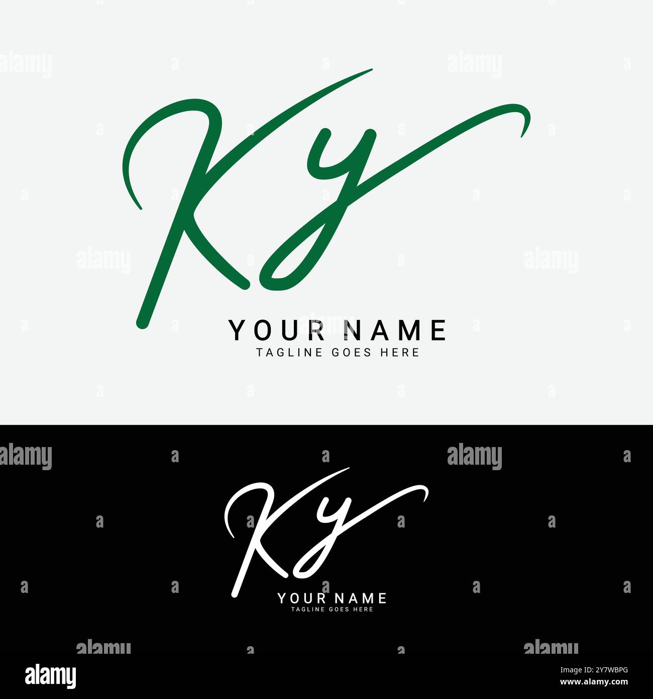 K, Y, KY Anfangsbuchstabe Logo. Handgeschriebenes KY-Signatur-Logo mit Alphabet Stock Vektor