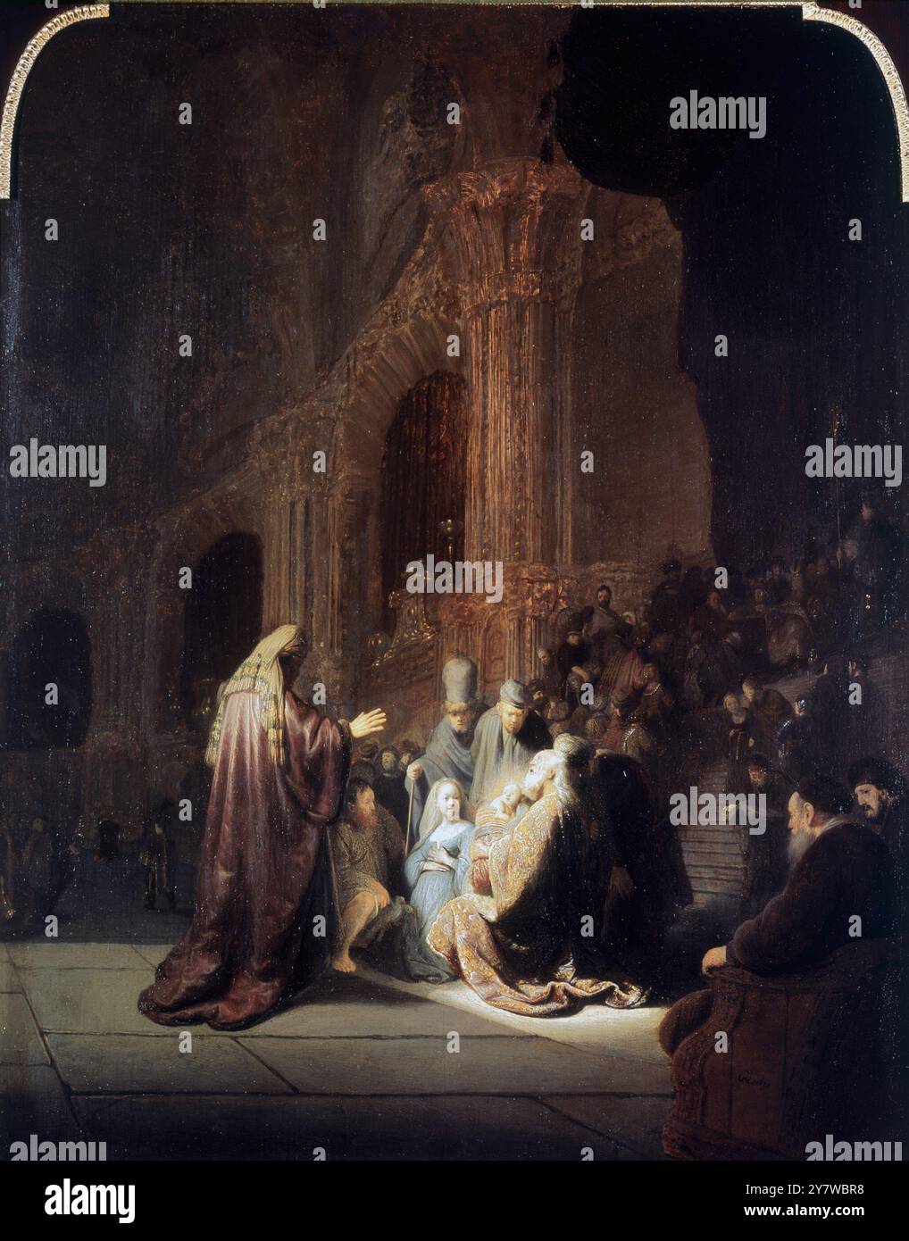 Die Präsentation im Tempel von Rembrandt in der Galleria degli Uffizien, Florenz, Italien Rembrandt Harmenszoon van Rijn (15. Juli 1606 bis 4. Oktober 1669) gilt allgemein als einer der größten Maler der europäischen Kunstgeschichte und der bedeutendsten in der niederländischen Geschichte. ©TopFoto Stockfoto