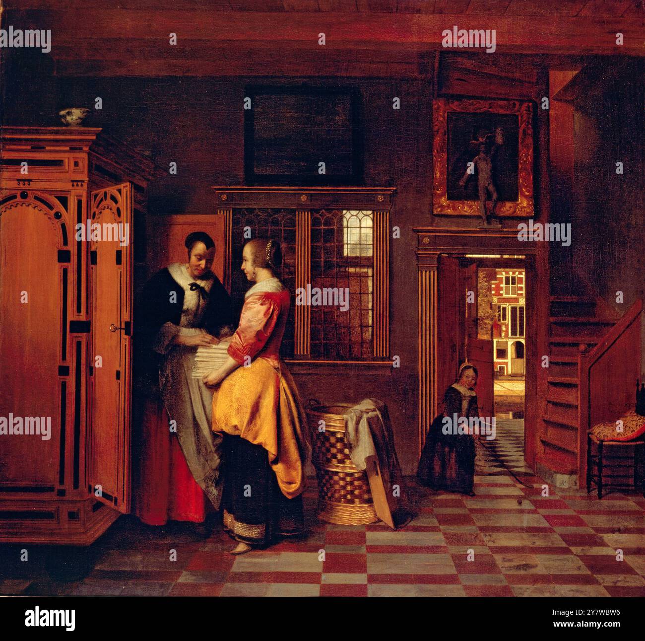 Pieter de Hooch Pieter de Hooch (ausgesprochen Hoak, auch „Hoogh“ oder „Hooghe“) (1629–1684) war eine Genremaler im Goldenen Zeitalter der Niederlande. Er war ein Zeitgenosse des niederländischen Meisters Jan Vermeer, mit dem seine Arbeit Themen und Stil teilte. ©TopFoto Stockfoto