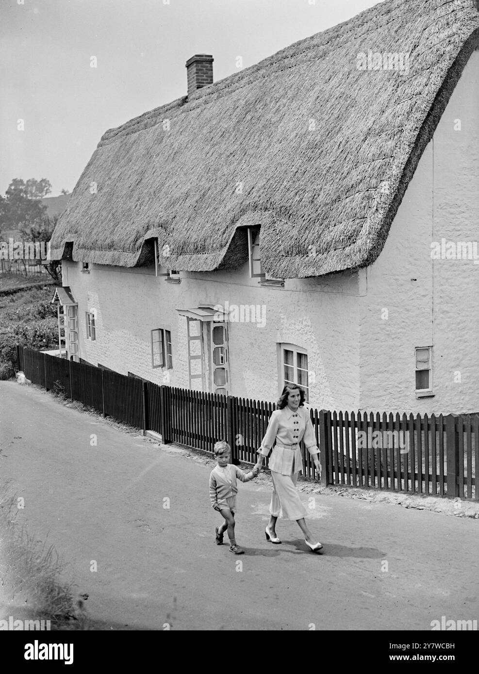 Eine friedliche LaneObwohl der Sommer offiziell zu Ende ist , ist er immer noch bei uns und wird von seiner besten Seite in den Landstraßen gesehen , wie diese malerische in der Nähe von Longleat , Wiltshire . Das Landhaus aus dem 17. Jahrhundert ist ein schönes Exemplar von Wiltshire Stroh am 3. September 1949 Stockfoto