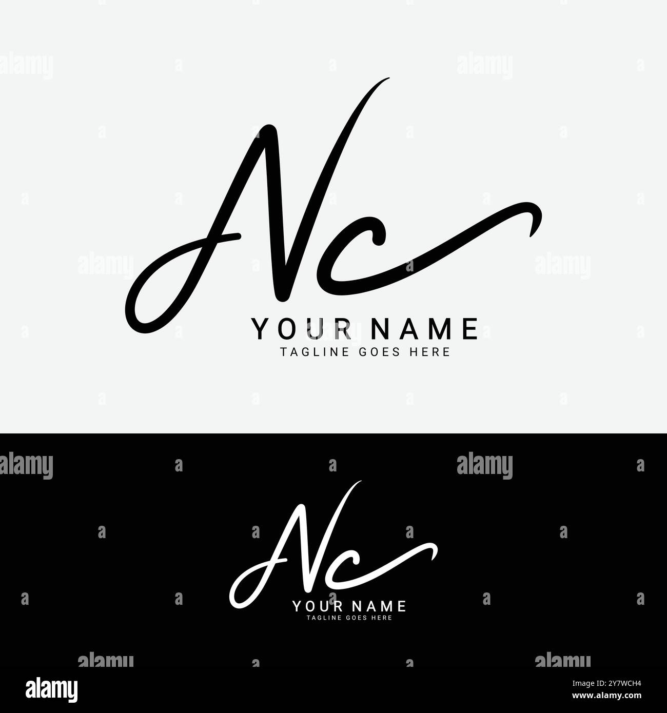 N, C, NC Initial Letter Logo. Handgeschriebenes NC-Signatur-Logo mit Buchstabe Stock Vektor