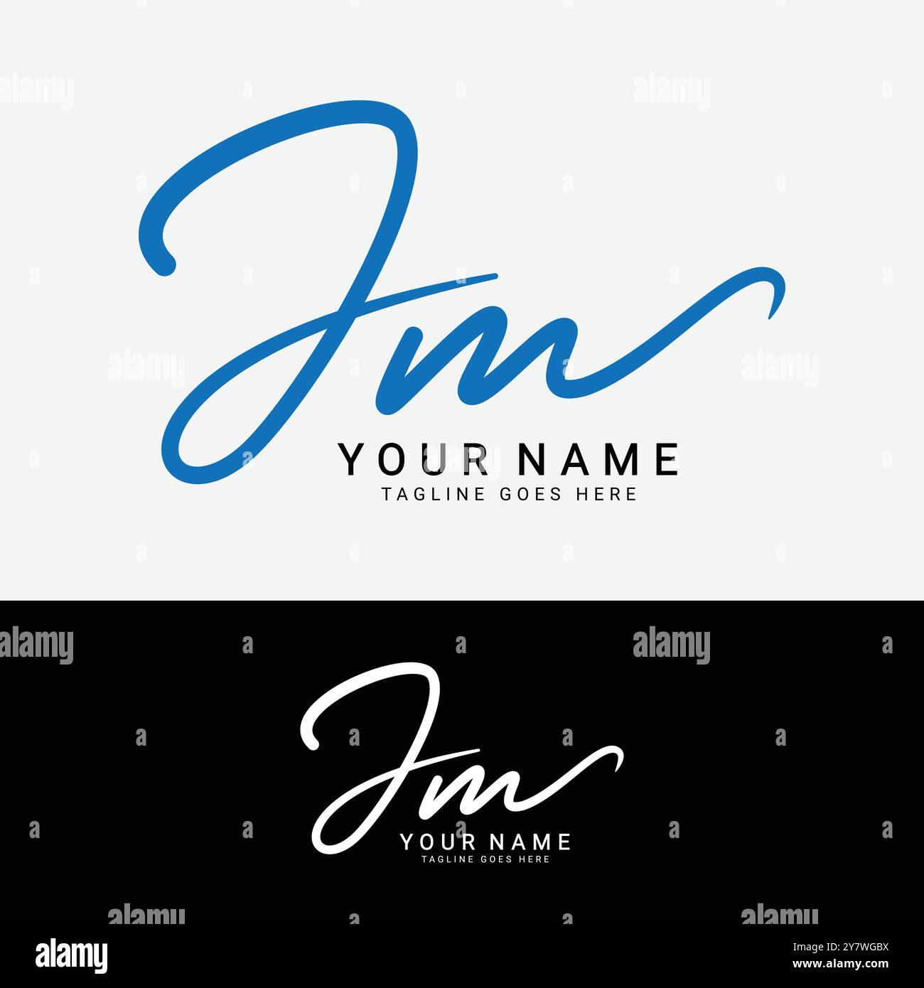 J, M, JM Anfangsbuchstabe Logo. Handgeschriebenes JM-Signature-Logo mit Alphabet Stock Vektor