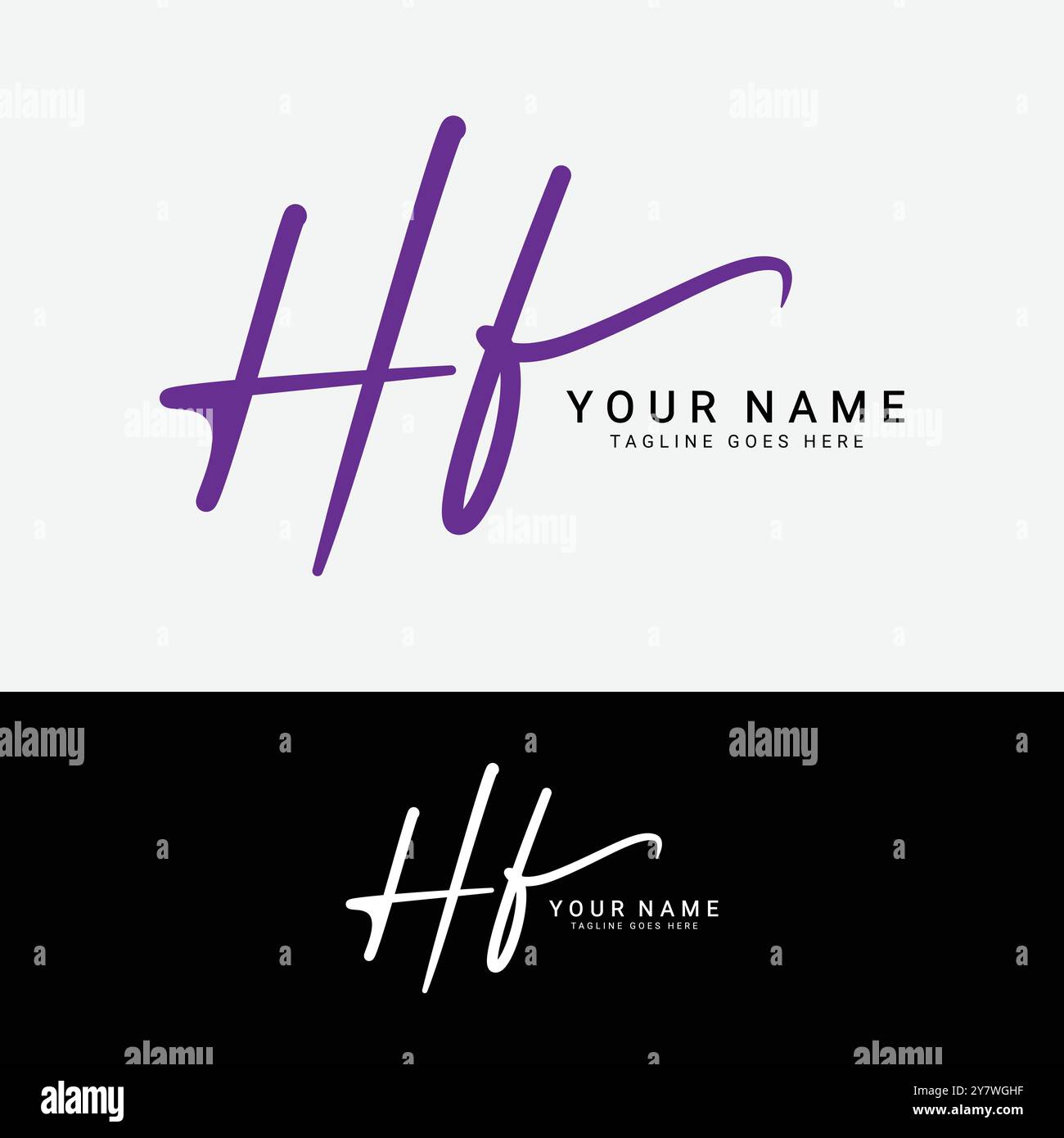 H, F, HF Initial Letter Logo. Handgeschriebenes HF-Signatur-Logo mit Alphabet Stock Vektor