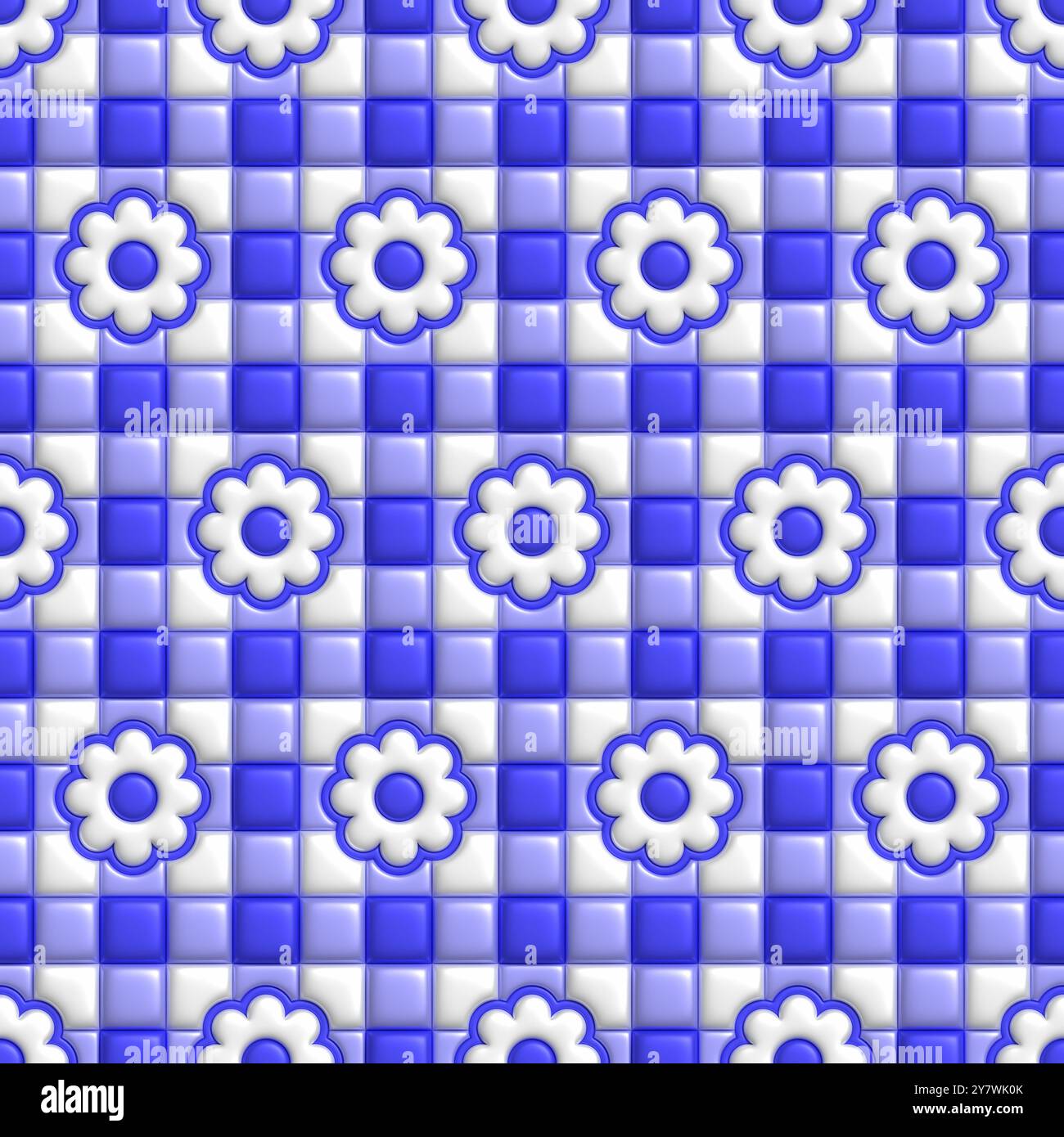 3D aufgeblasenes Puffy Buffalo-Karomuster. Nahtloses Tileable-Muster. Endlose Textur für Tapeten, Verpackungen, Geschenkpapier usw. Stockfoto