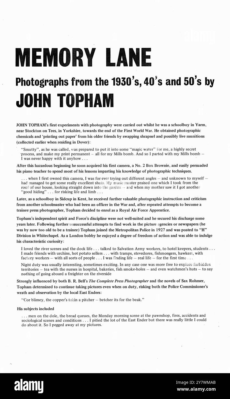 MEMORY LANE Fotografien aus den 1930er, 40er und 50er Jahren von JOHN TOPHAM ©TopFoto Stockfoto