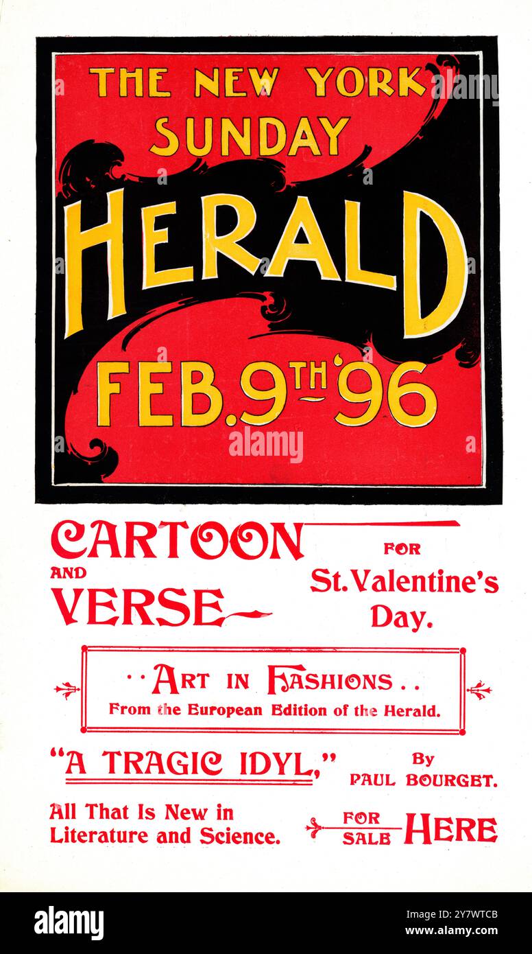 The New York Sunday Herald, 9. Februar 1896 - Titelbild der Zeitung mit artikeltiteln Stockfoto