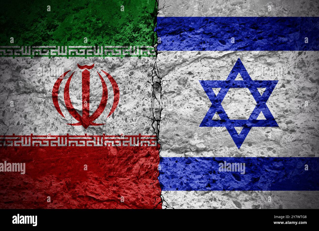 Israel Iran Krise im Nahen Osten als geopolitischer Konflikt und Krieg zwischen dem iranischen und israelischen Volk und Sicherheitskonzept im Nahen Osten an Stockfoto