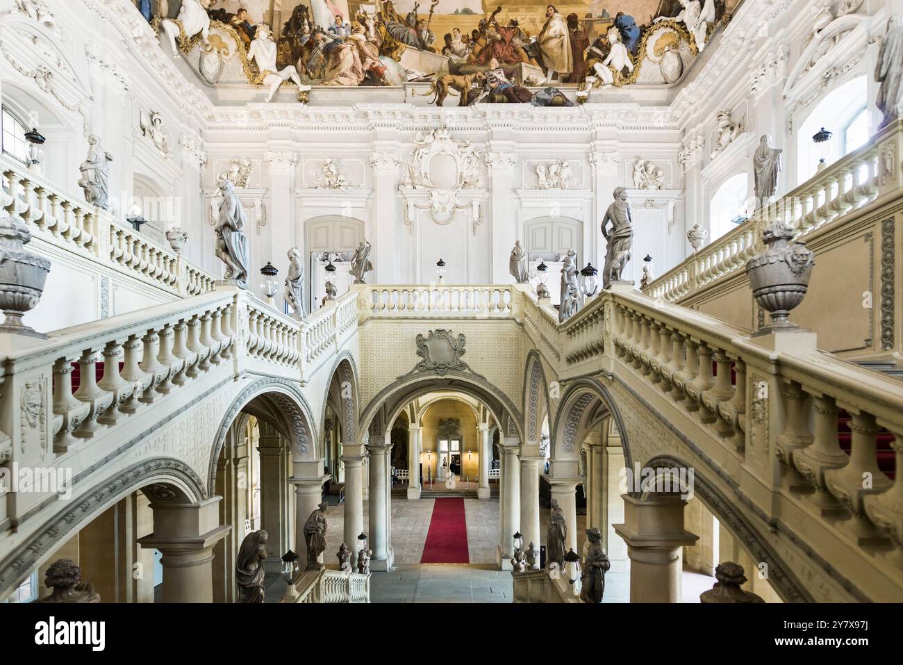 Treppenhaus, Tiepolo, Residenz Würzburg, UNESCO-Weltkulturerbe, Würzburg, Unterfranken, Franken, Bayern, Deutschland Stockfoto