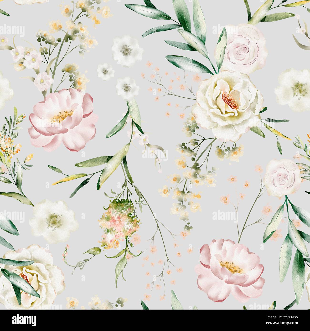 Nahtloses Muster für Orchideen und Rosen Stockfoto