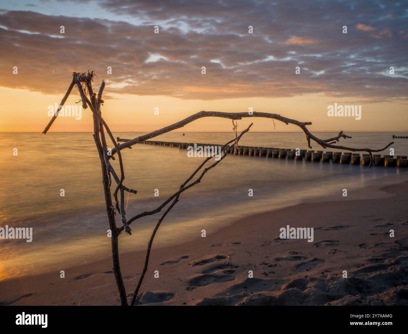 Sonnenuntergang auf Darß, Ahrenshoop, Ostsee, Fischland, Darß, Zingst, Landkreis Vorpommern-Rügen, Mecklenburg-Vorpommern, Region Vorpommern, Keim Stockfoto