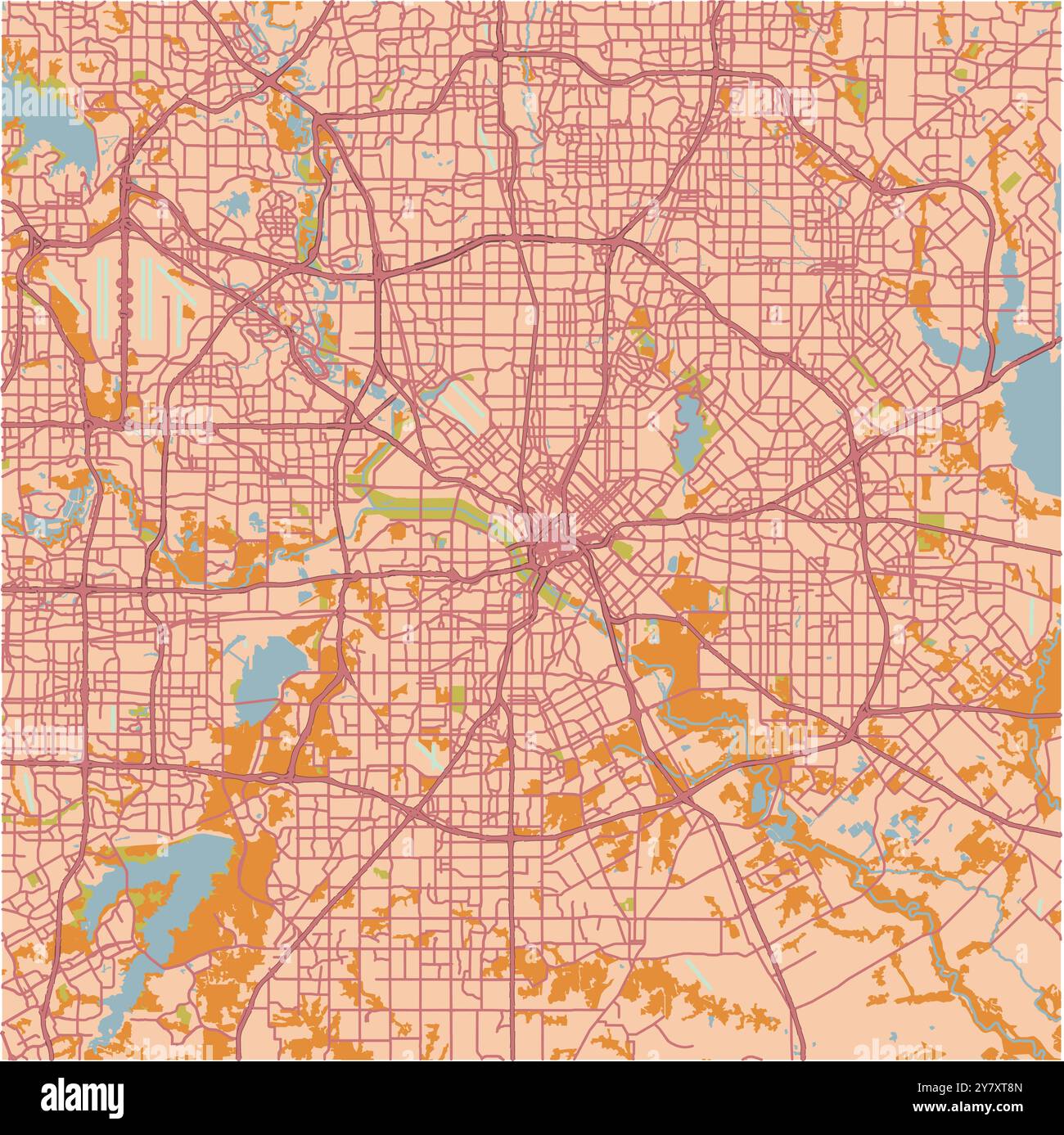 Karte von Dallas in Texas in einem sandigen Thema. Enthält mehrschichtigen Vektor mit Straßen, Wasser, Parks usw. Stock Vektor