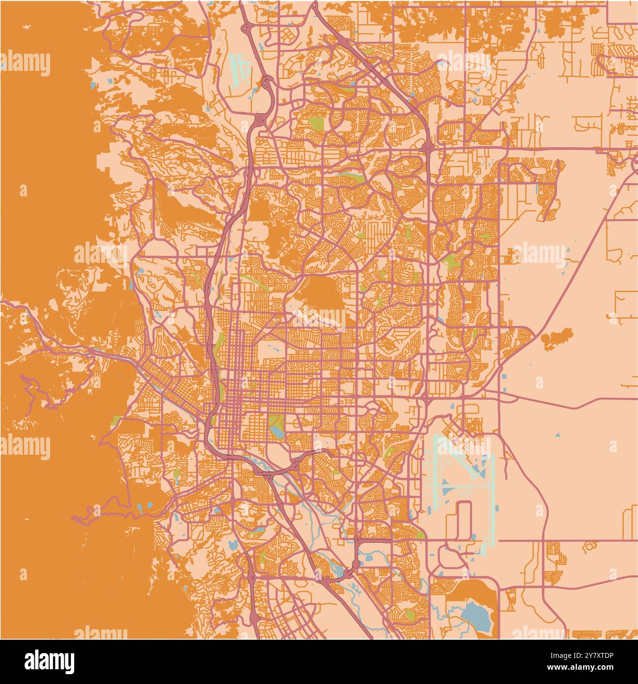 Karte von Colorado Springs in Colorado in einem sandigen Thema. Enthält mehrschichtigen Vektor mit Straßen, Wasser, Parks usw. Stock Vektor