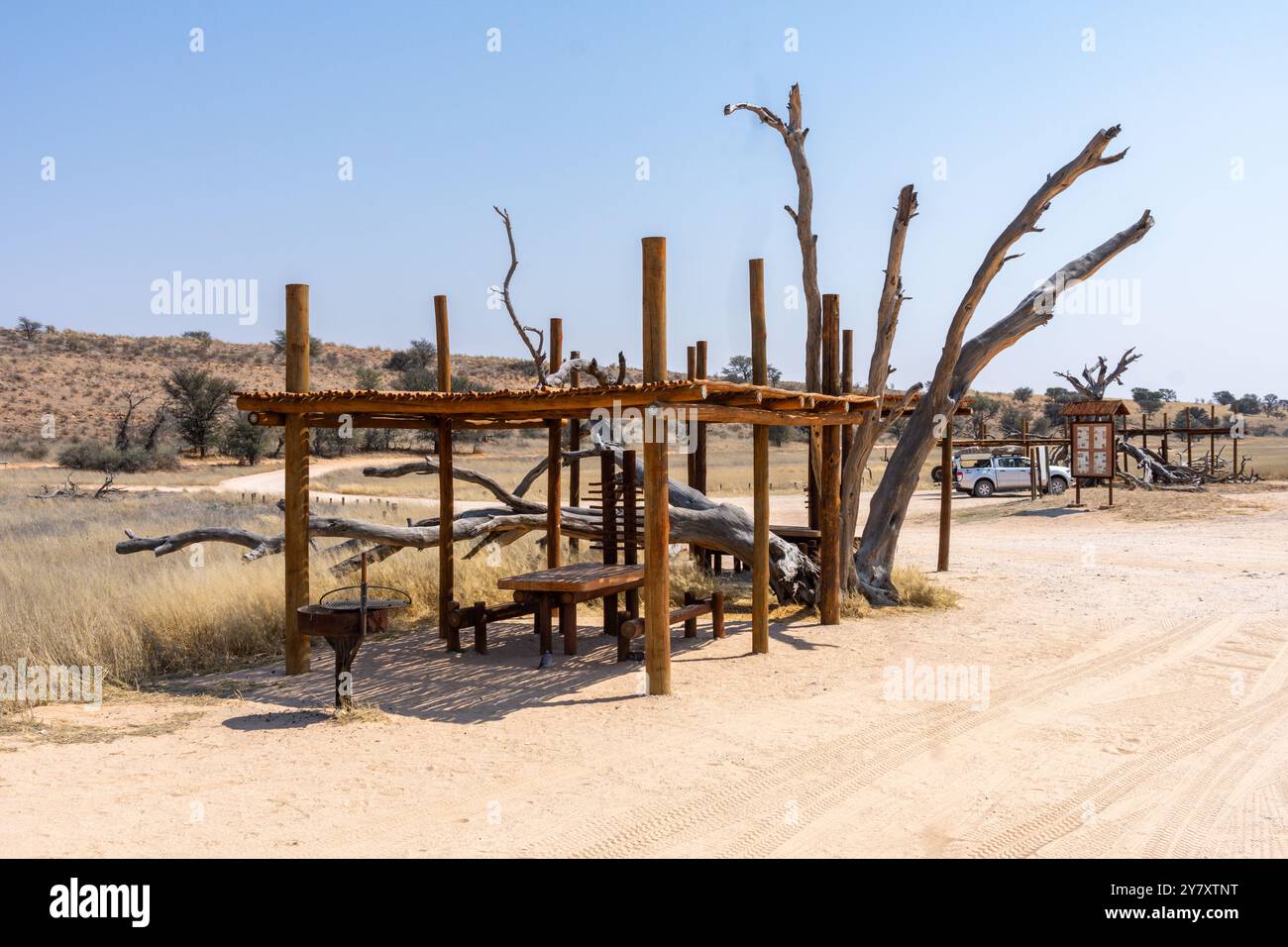 Picknickbereich des ​​the Auchterlonie Museums, in der Nähe des Twee Rivieren Rastcamps, im Kgalagadi Transfrontier Park, Südafrika Stockfoto