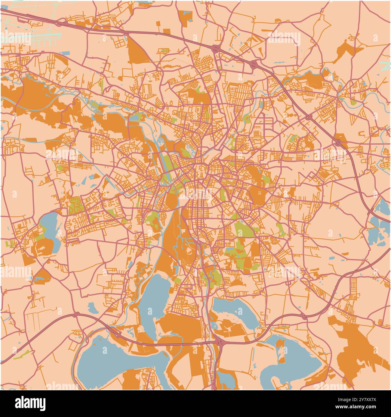 Karte von Leipzig in Deutschland in einem Sandthema. Enthält mehrschichtigen Vektor mit Straßen, Wasser, Parks usw. Stock Vektor