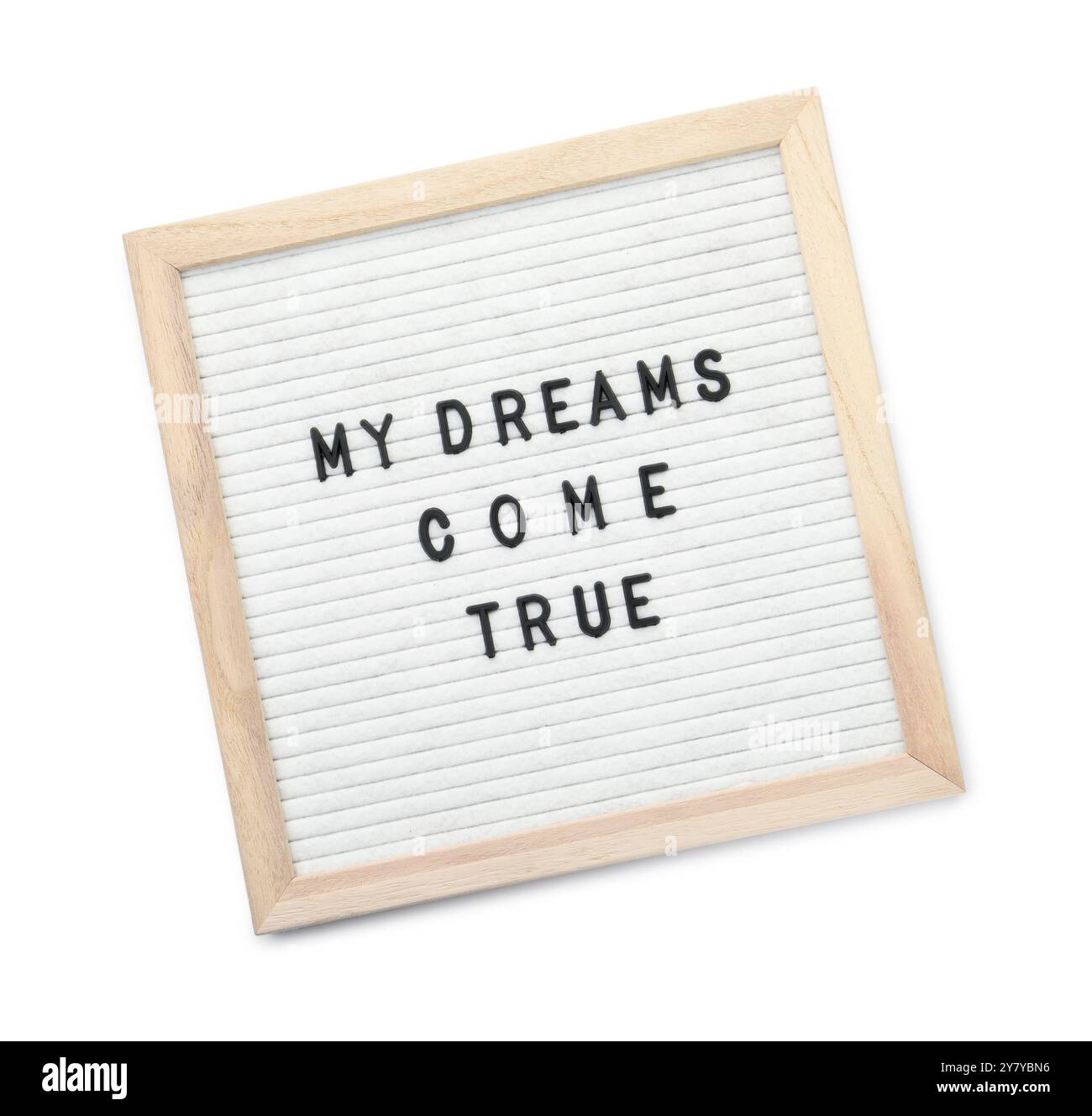 Brieftafel mit Phrase meine Träume werden wahr auf weißem Hintergrund, Draufsicht Stockfoto