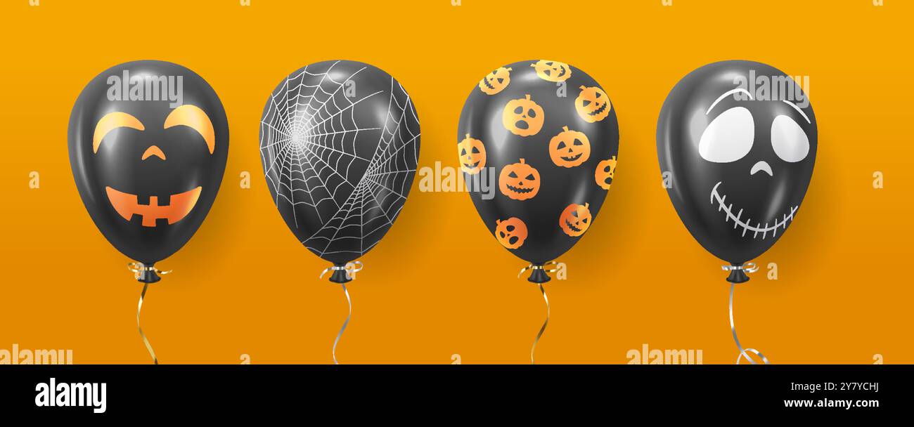 Ballons mit Halloween-Ornamenten und realistischen Farben Stock Vektor