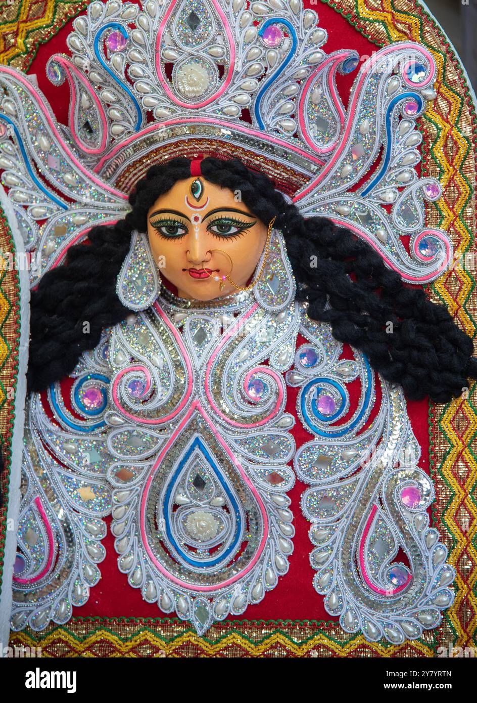 Dekoriertes Idol der hinduistischen Göttin Durga. Stockfoto
