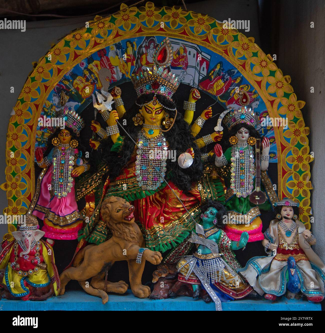 Dekoriertes Idol der hinduistischen Göttin Durga. Stockfoto