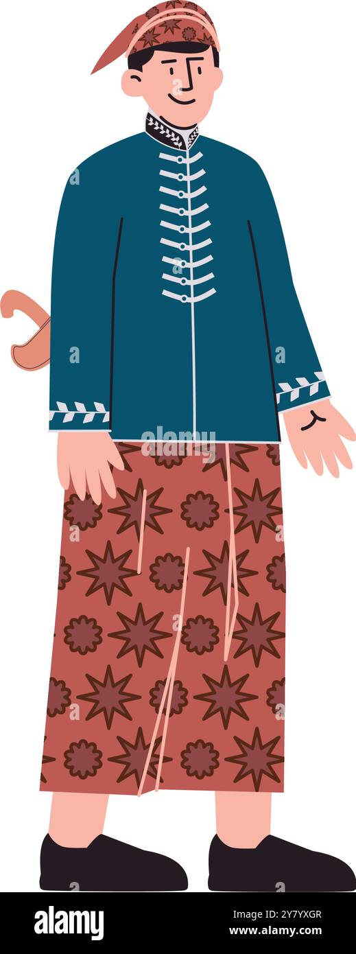 Javanische traditionelle Kleidung Beskap Java Kulturerbe Kleidung Indonesien Central of Java Kultur Design Ikone Charakter Stock Vektor