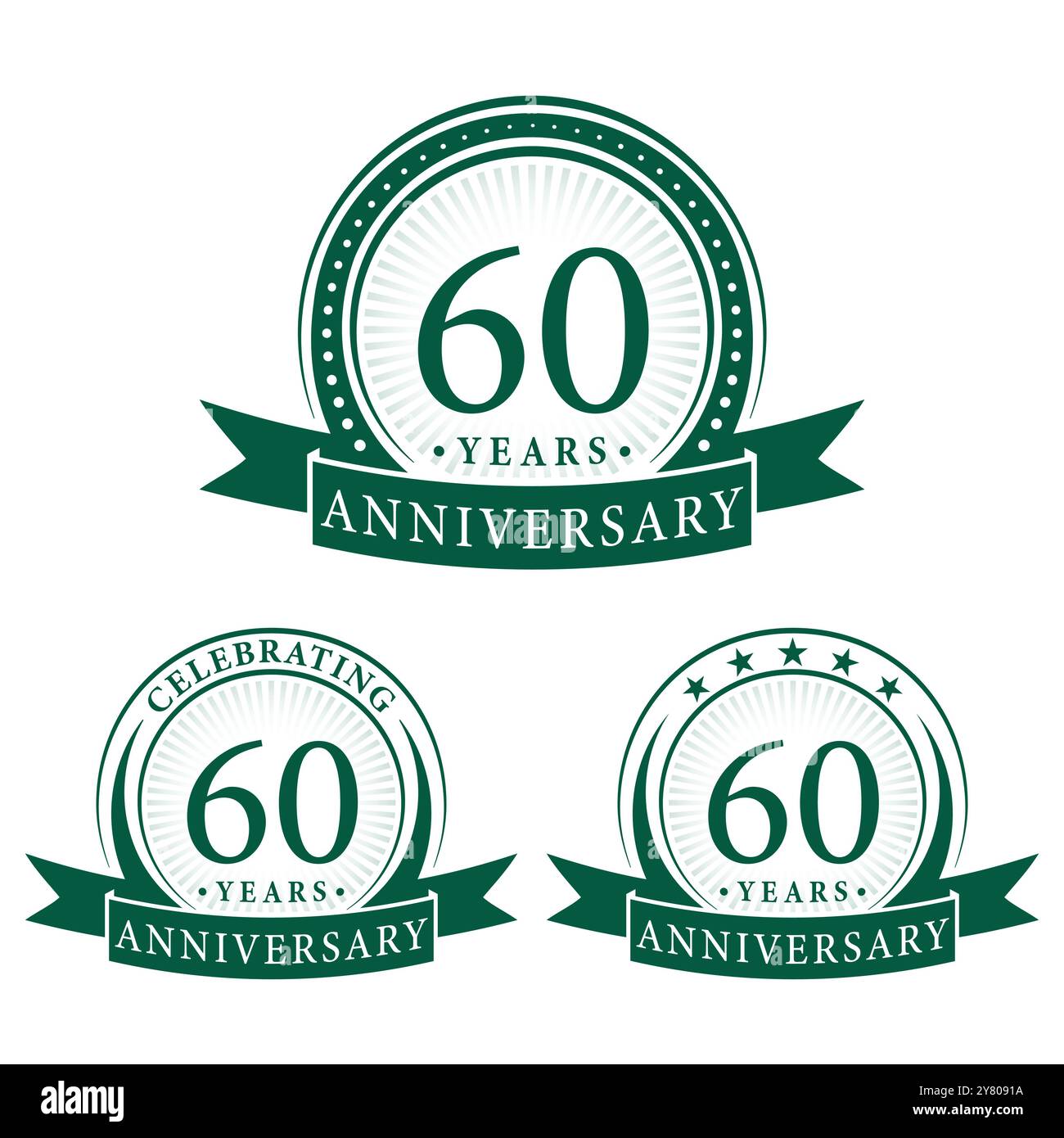 Logokollektion zum 60-jährigen Jubiläum. Set mit Logotypvorlage zum 60. Jahrestag. Vektor und Illustration. Stock Vektor