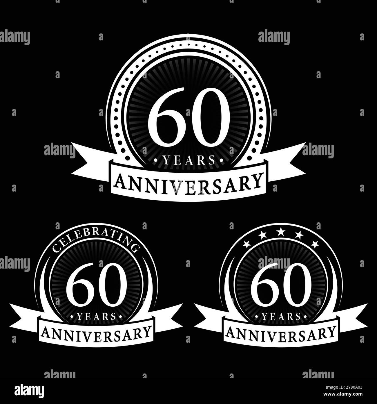 Logokollektion zum 60-jährigen Jubiläum. Set mit Logotypvorlage zum 60. Jahrestag. Vektor und Illustration. Stock Vektor