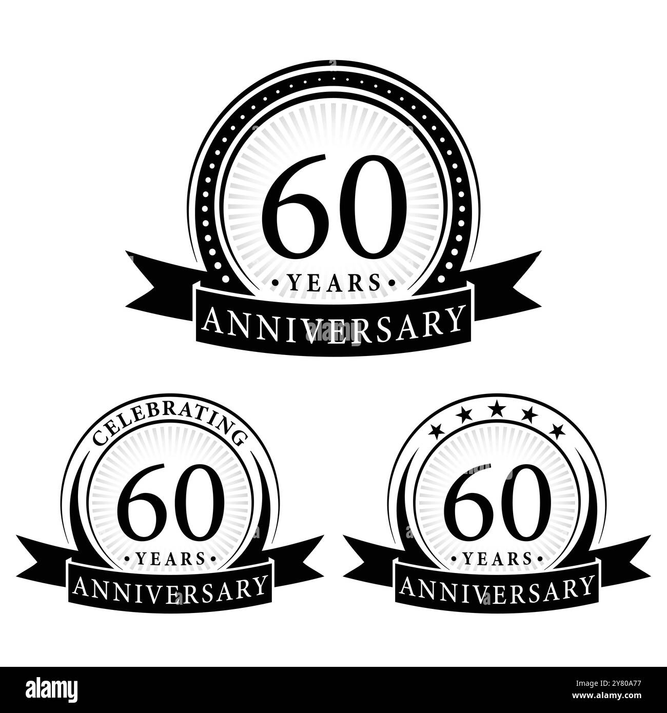 Logokollektion zum 60-jährigen Jubiläum. Set mit Logotypvorlage zum 60. Jahrestag. Vektor und Illustration. Stock Vektor
