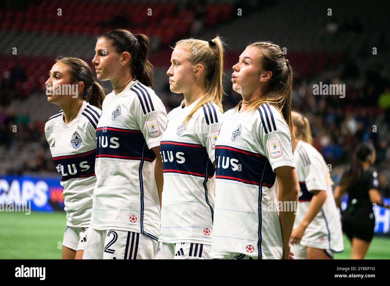 Vancouver, Kanada. Oktober 2024. Vancouver, British Columbia, Kanada, 1. Oktober 2024: Vancouver Whitecaps FC Girls Elite bereitet sich auf einen Eckstoß während des Gruppenspiels des CONCACAF W Champions Cup zwischen Vancouver Whitecaps FC Girls Elite und San Diego Wave im BC Place Stadium in Vancouver, British Columbia, Kanada vor (NUR REDAKTIONELLE VERWENDUNG). (Amy Elle/SPP) Credit: SPP Sport Press Photo. /Alamy Live News Stockfoto
