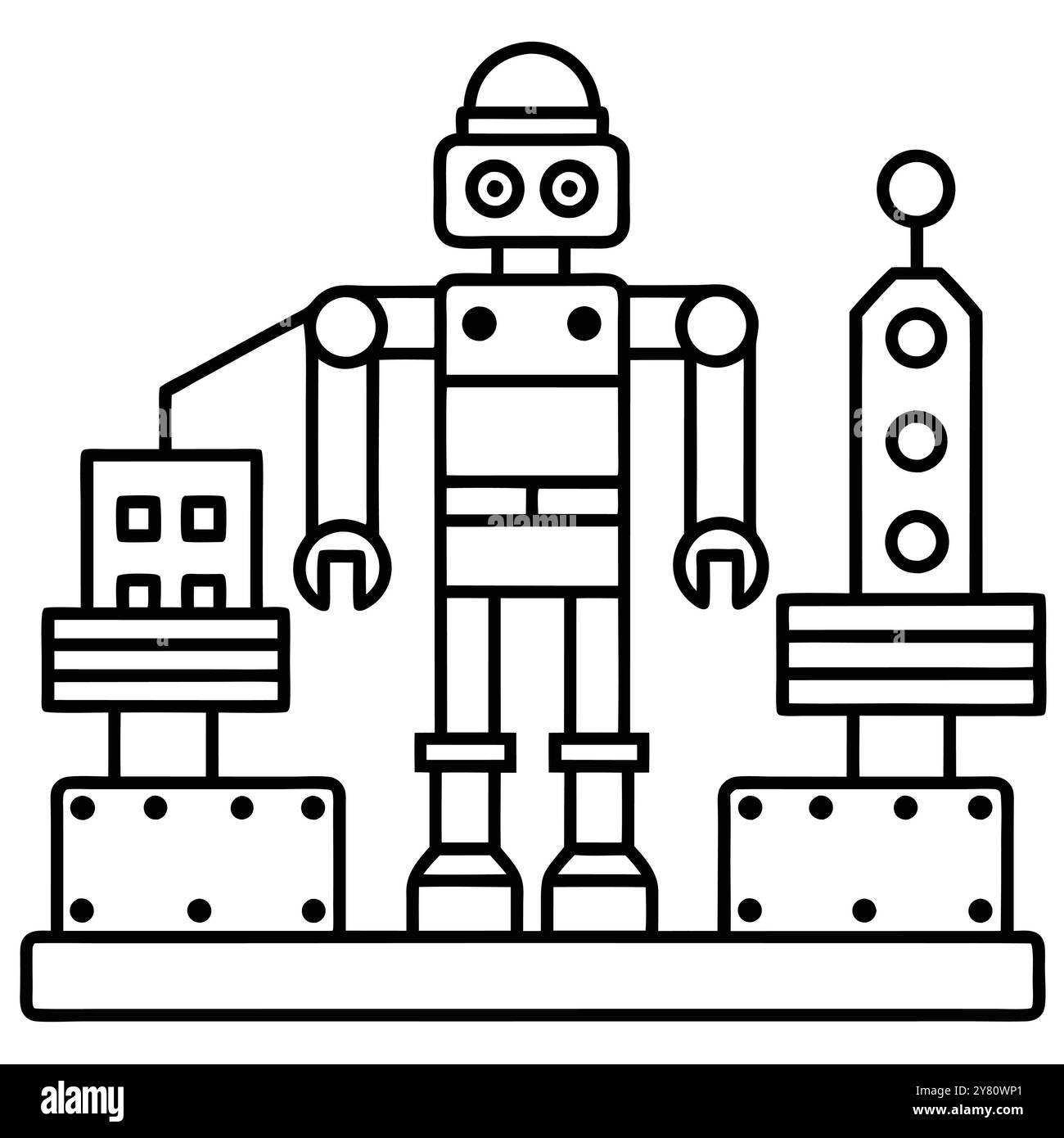 Niedlicher Roboter mit einem einfachen Design. Perfekt für Kinderbücher. Schulungsmaterialien. Und unterhaltsame Technologieprojekte. Stock Vektor