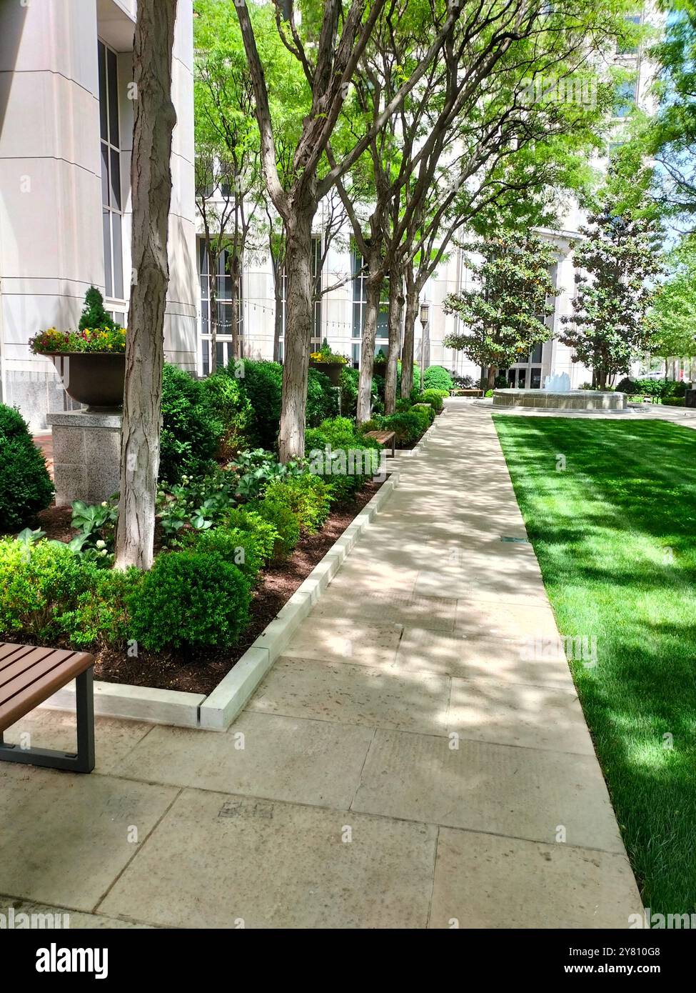 Erleben Sie die architektonische Schönheit der Innenstadt von Bethesda, MD an einem perfekten sonnigen Tag Stockfoto