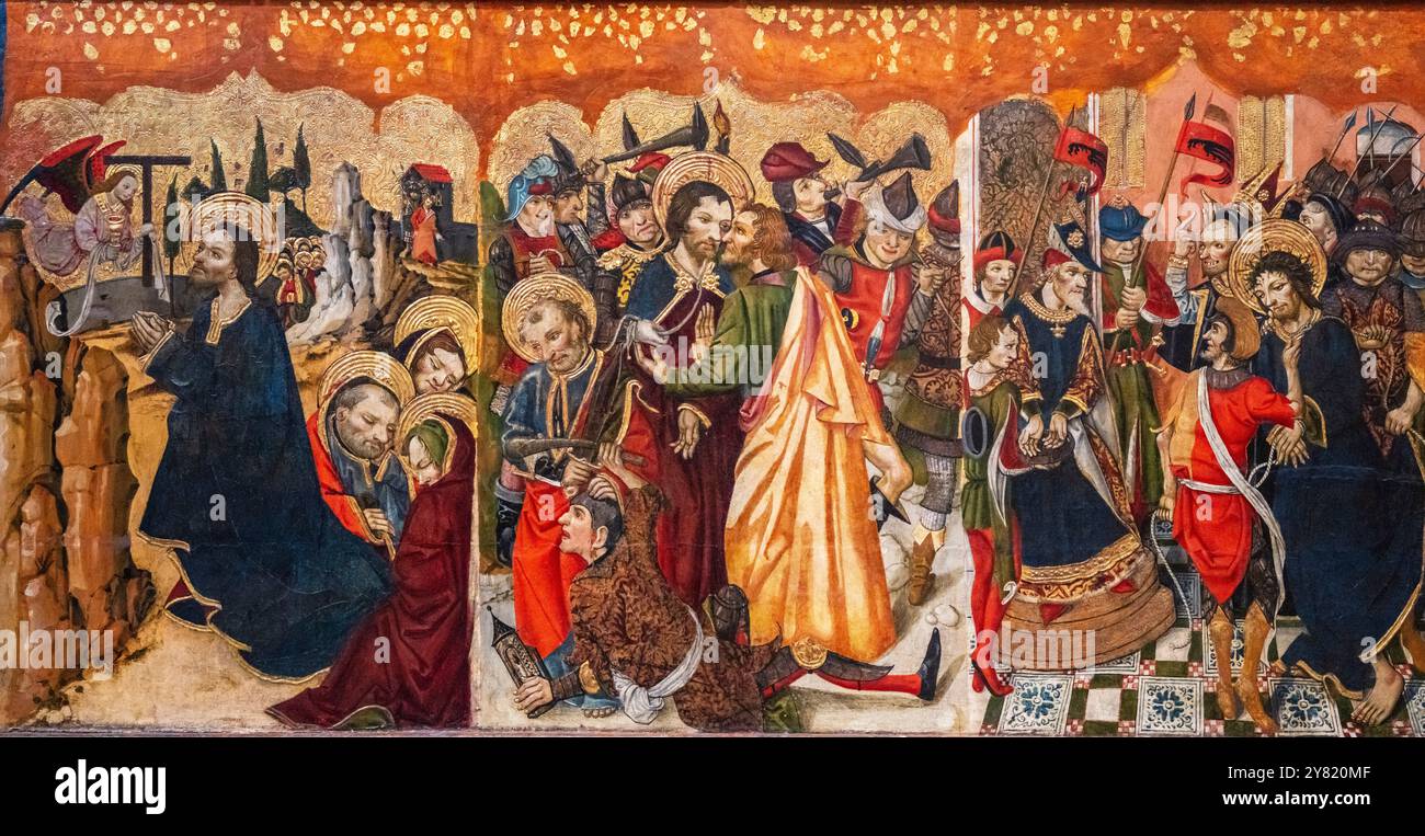 Hauptaltarbild von Jesus von Nazareth, Eiertempera an Bord, 1485, Martín de Soria, Pallaruelo de Monegros, Diözesanmuseum Huesca, Aragon com Stockfoto