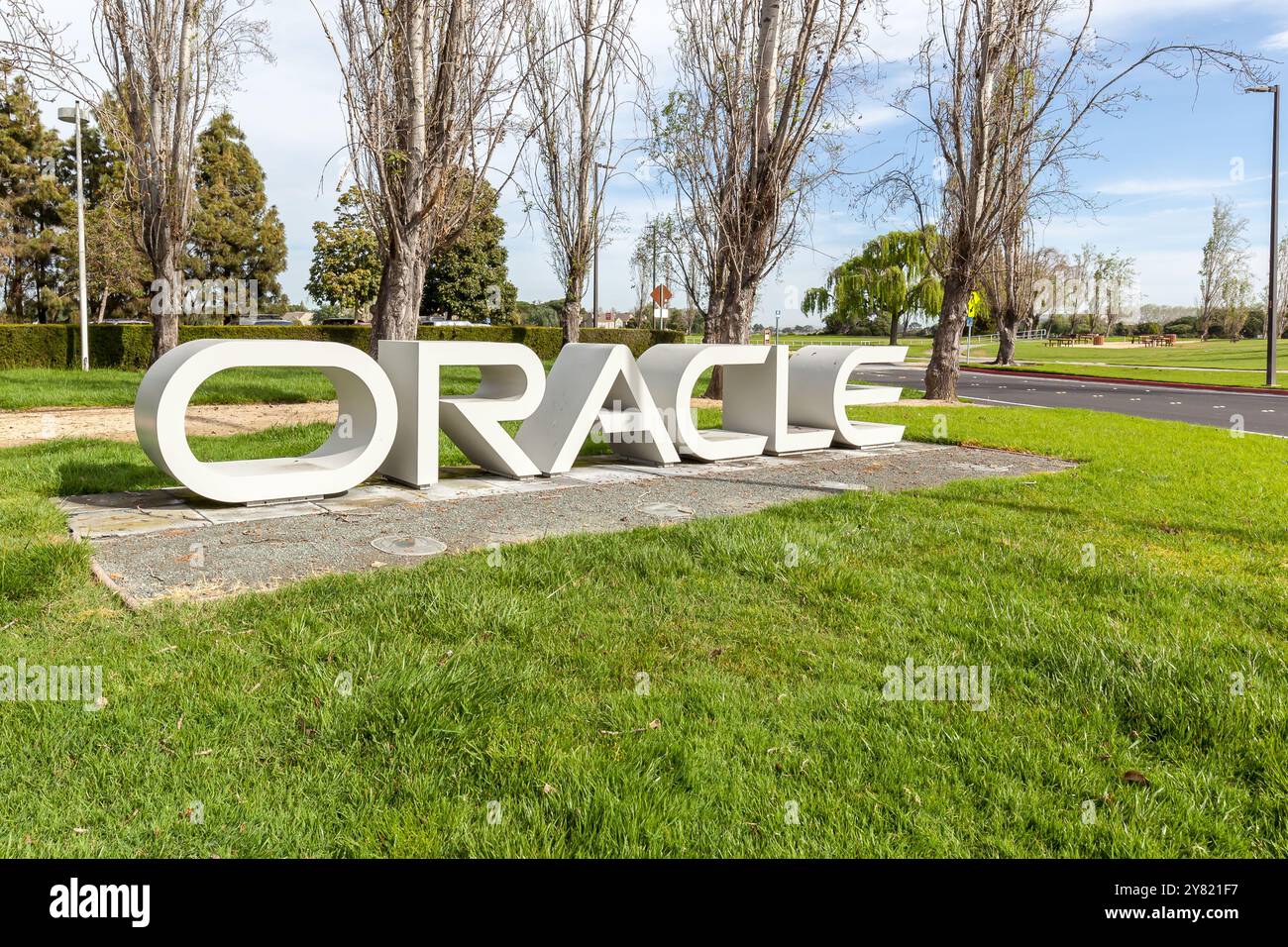 Oracle unterschreibt bei Oracle's Hauptsitz in Silicon Valley. Stockfoto