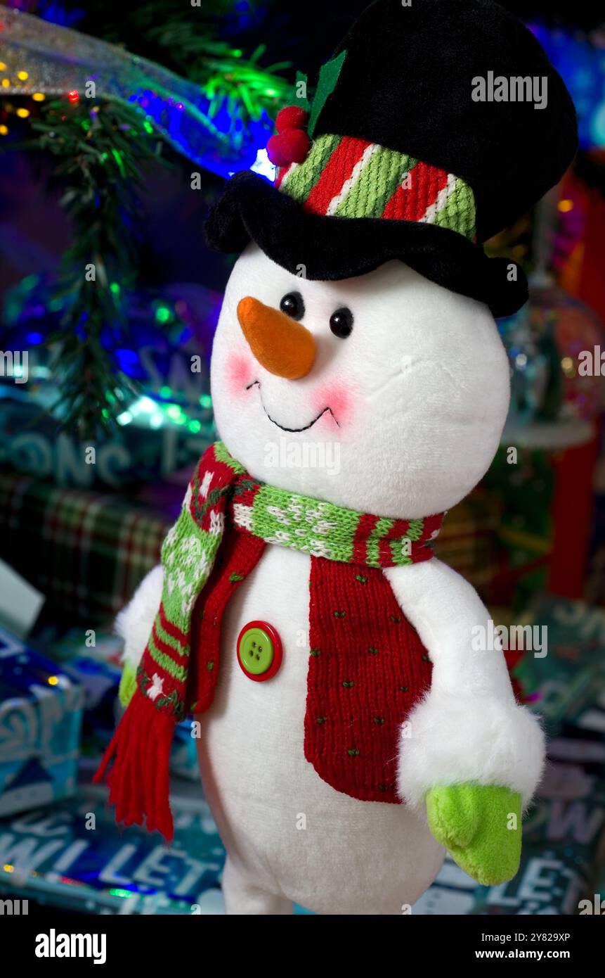 Makroaufnahme von Snowman Christmas Interior Dekoration Vertical Stockfoto