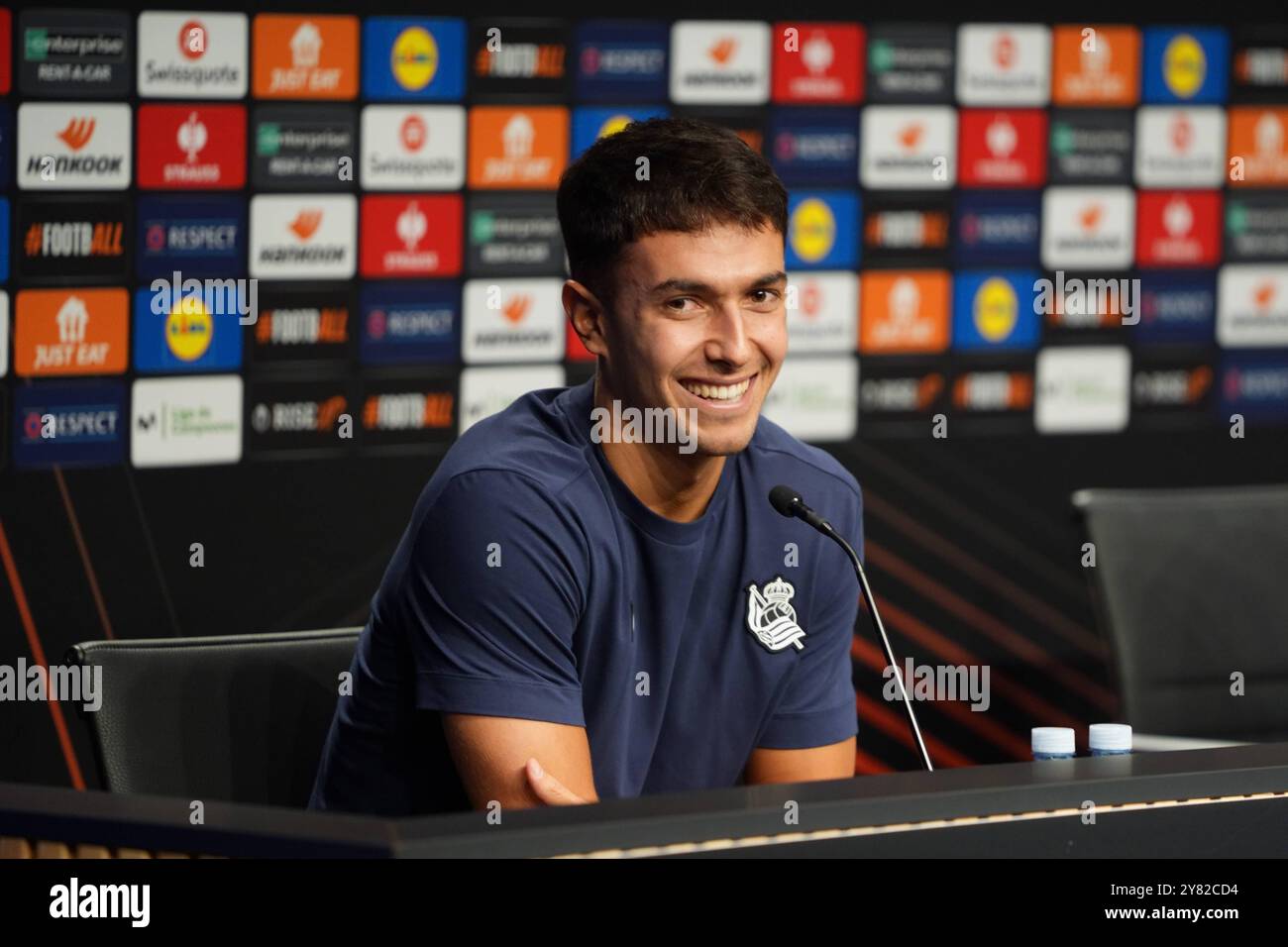 San Sebastian, Spanien. Oktober 2024. Imanol Alguacil, Trainer von Real Sociedad, wurde auf einer Pressekonferenz des spanischen Teams Real Sociedad am Mittwoch, den 2. Oktober 2024, in San Sebastian, Spanien, vor dem morgigen Spiel gegen das belgische Team RSC Anderlecht am zweiten Tag des Turniers der UEFA Europa League gezeigt. BELGA FOTO JOMA GARCIA i GISBERT Credit: Belga Nachrichtenagentur/Alamy Live News Stockfoto