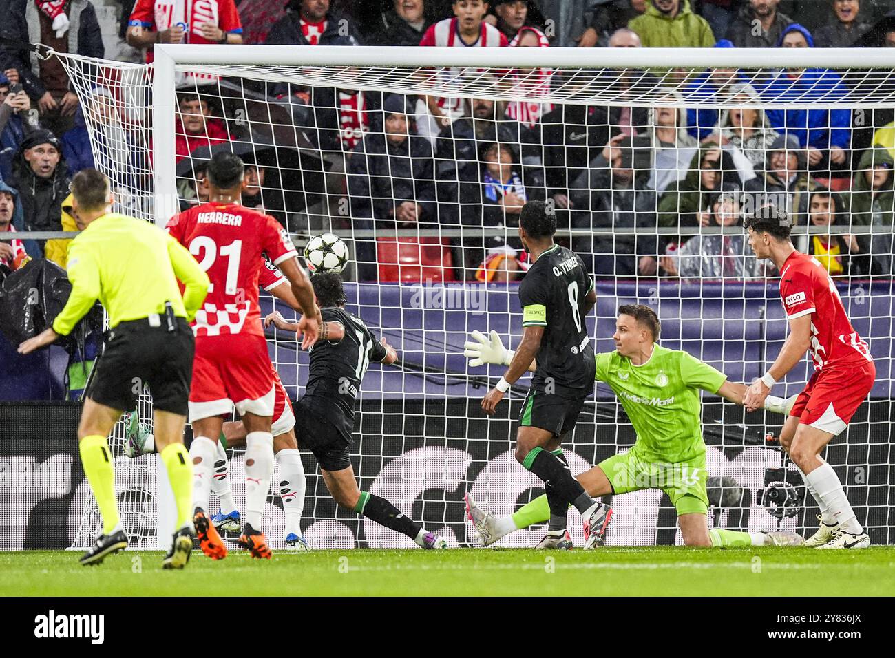 Girona, Spanien. Oktober 2024. Girona - David Lopez vom FC Girona in der zweiten Runde des neuen Formats der UEFA Champions League 2024/2025. Das Spiel findet am 2. Oktober 2024 in Girona statt. Credit: Box to Box Pictures/Alamy Live News Stockfoto